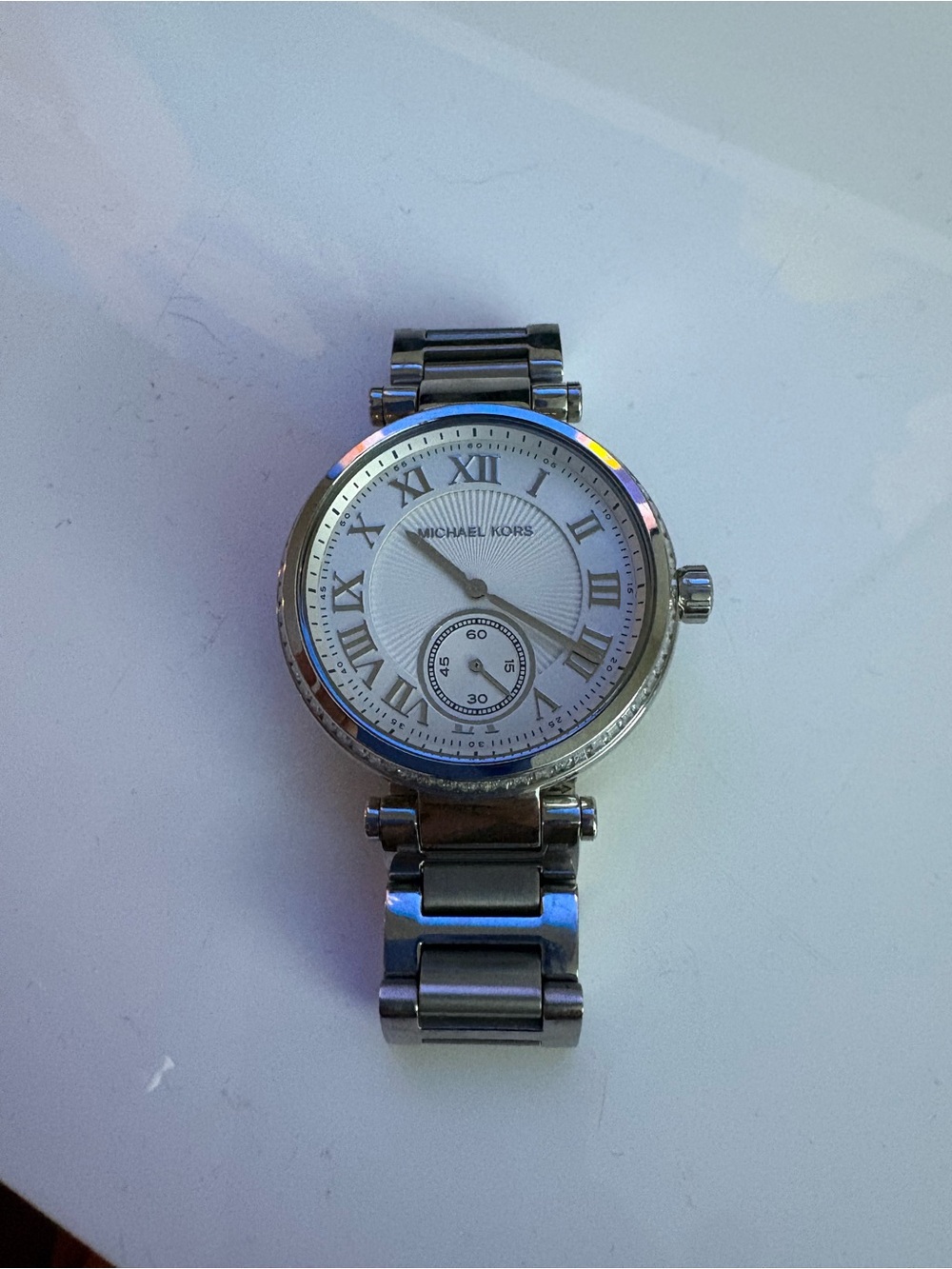 Michael Kors Silver Tone Women's Round Watch with White Dial